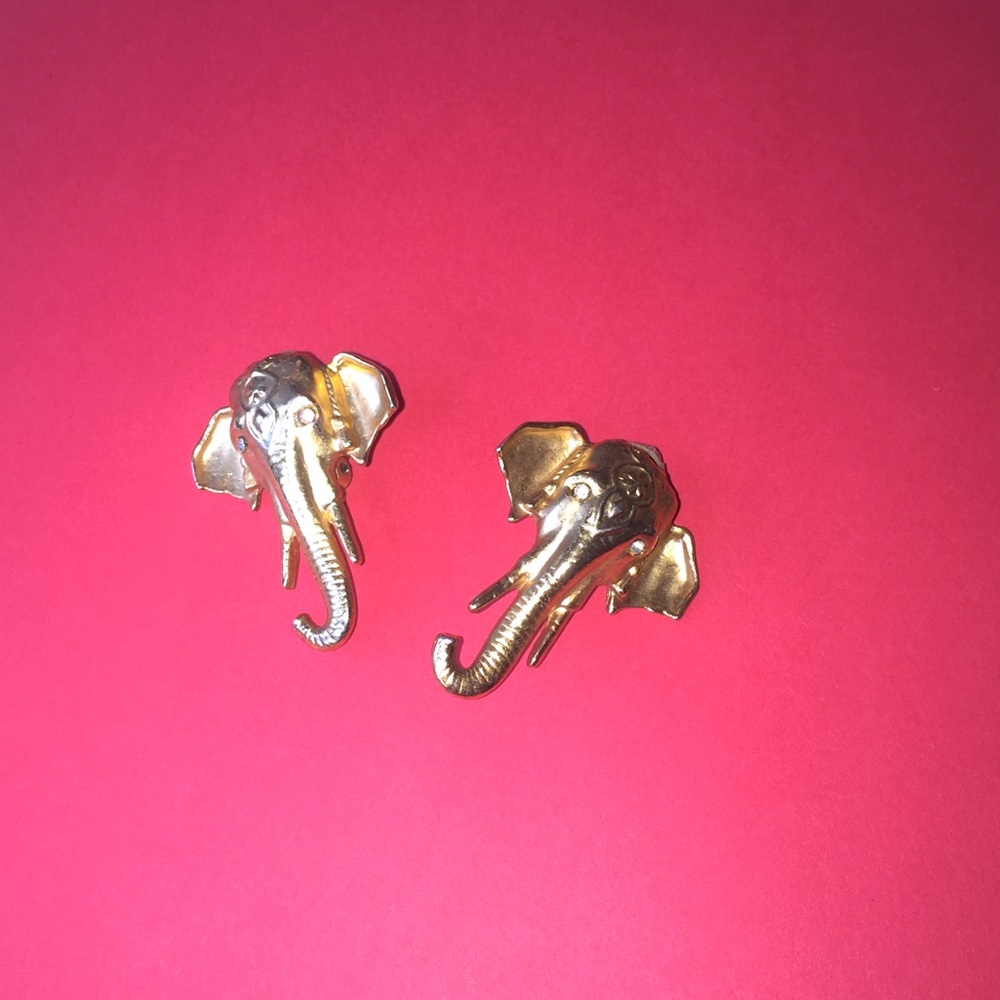 Golden elephant clip-on earrings - Picture 1 of 6